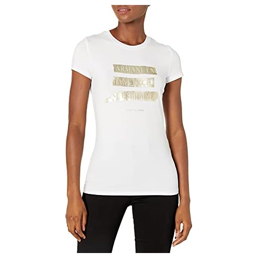 Armani Exchange Damer Gold Foil Logo T-shirt, Vit, L