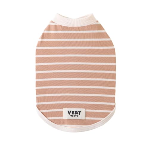 VERY TOKYO 犬服 BORDERS CLUB Tシャツ ネイビー/ベージュ 小型犬 中型犬 大型犬 超大型犬 (ベージュ, 7号)