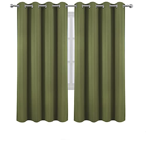 Image of LEMOMO Olive Green Thermal Blackout Curtains /52 x 72 Inch /Set of 2 Panels Room Darkening Curtains for Bedroom