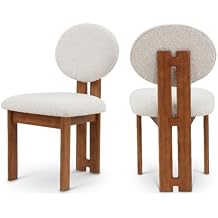MAKLAINE Mid-Century Dining Chair Set of 2, Cream Boucle Fabric Upholstery with Walnut Finish Wood Frame Modern Upholstered Side Chairs for Dining Room or Kitchen