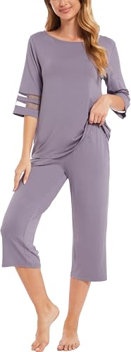 Image of GYS Bamboo Viscose Capri Pajamas for Women Set Cooling 3 /4 Sleeve Pjs