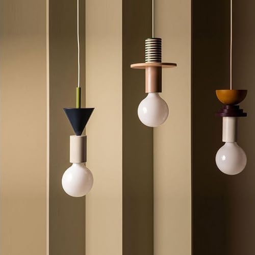Nordic Colorful Wood Kitchen Island Light Fixture - Adjustable Macaron Chandelier for Kids Room, Restaurant & Bedroom, E27 Bulb Compatible, Geometric Design