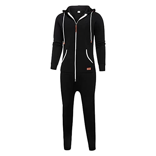 WUAI-Men Casual Zip Up Hooded Jumpsuit One Piece Pajamas Playsuit Jogging Sweatsuit Overall Romper Onesie4