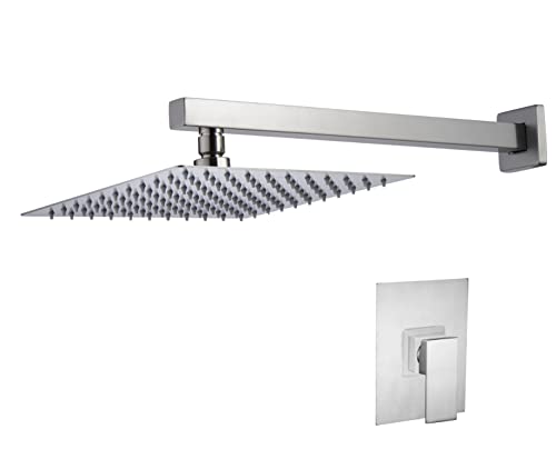 Lordear Rainfall Shower System Bathroom Shower Faucet Pressure Balance Stainless Steel Brushed Nickel Wall Mount Square Shower Head Combo (Including Rough-In Valve Body and Trim)