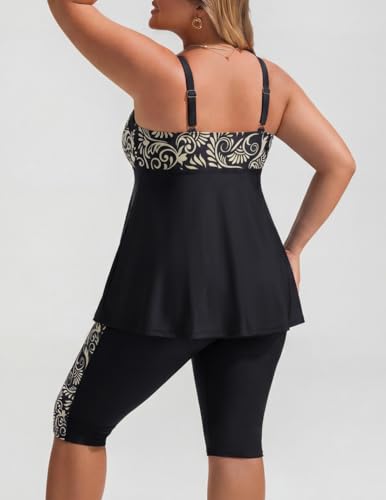 Hanna Nikole Tankini Damen Große Größe Bauchweg Bademode Push Up Tankini Zweiteiliger Set Hohe Taille Sommer Badeanzüge Tankini Oberteil mit Badeshorts 2