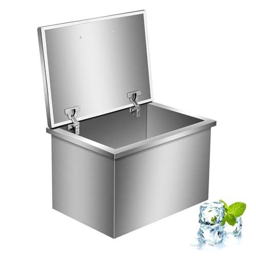 KODOM 20L x 14W x 13H Inch Stainless Steel Drop-in Ice Chest with Hinged Cover, 36.3 Quarts Capacity, Silver