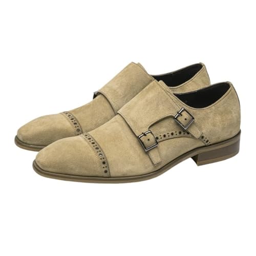 Mens Business Shoes Double Monk Strap Slip On Pointed Toe Retro Comfortable Oxford Derby Shoes