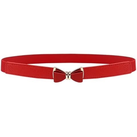 SportsWell Women 1" Width Bow Skinny Elastic Waist Belt Stretchy Belt Thin Belt Red Cover