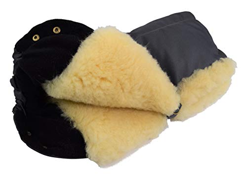 Naturasan Lammfell Handwärmer, warmer Kinderwagen Handmuff mit Lammfell Innenfutter, Muff, Kiwa, Buggy, Jogger, Radanhänger, HW-02 (Grau)