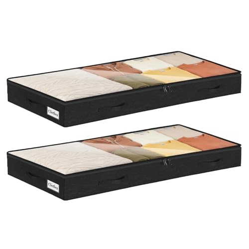 Lot de 2 Boite Rangement sous Lit avec Poignée Renforcé, Grande Sac Rangement Vetement Pliable, Bacs de Rangement pour Couettes, Vêtements, Draps, Chambre...