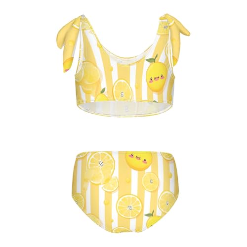 Cute Yellow Lemon Slices on Striped Girls Two Piece Kids Bikini Set Quick-Dry Swimsuits Swimming Suits Adjustable2