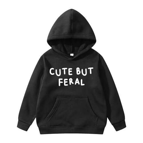 Girls Hoodie Letter Print Hooded Sweatshirt Long Sleeve Pullover Casual Regular Fit Hoody Tops Casual Comfortable Teenagers Hoody with Pockets Clothes For Girls Age 3-14 Years (Black, 13-14Years)