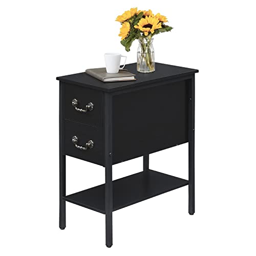 VECELO End Tables,Narrow Nightstand with Drawers and Storage Shelf,Modern Night Stand for Small