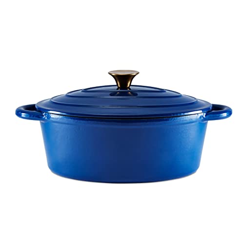 Barbary & Oak BO800252BLU Oval Cast Iron Casserole Dish with Durable Enamel Interior, 29cm, Limoges Blue