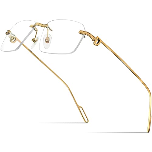 Image of HEPIDEM Vintage Style Rimless Rectangular Metal Eyeglasses for Men,New Frameless Square Optical Glasses Frame