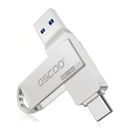 OSCOO 32GB USB Flash Drive, USB 3.1 Gen 1 Dual USB-C & USB-A Memory Stick, Portable Thumb Drive for iPhone 15/16, Mac, Android Phones, Tablets, Laptops, Mac, Windows – Photo & Video Backup