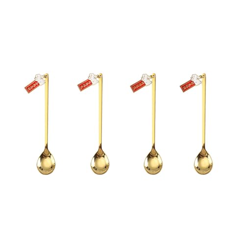 hokojix Set of 4 Stainless Steel Tableware New Year Series Coffee Spoons Stainless Steel Coffee Spoons Dessert Spoons