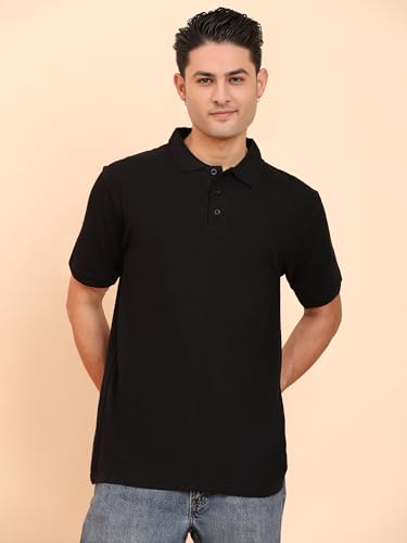 Image of Men's 100% Cotton Polo T-Shirt - Solid Plain Short Sleeve Tee with Classic Collar for Everyday Casual & Smart Wear