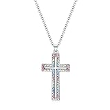 VEEHOO Girls Cross Necklace Baptism Gifts,Shiny Colorful Religious Christening Cross Necklace First