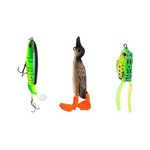 SANKESONG Topwater Fishing Lure Set, 3 Pack Fishing Lures Fishing Baits, Contain Topwater Fishing, 3D Suicide Duck, Topwater Frog Lures(15.35g / 12g / 8g), for Freshwater Saltwater Carp Bass Pike Cover