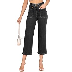 ALLABREVE Women’s Wide Leg Jeans High Waisted Stretchy Straight Leg Jeans Buttoned Loose Denim Pants with Pocket