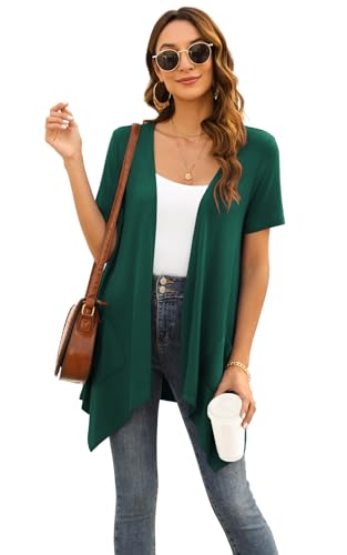 Image of Veryoung Floral Short Sleeve Cardigans for Women Casual Drape Open Front Lightweight Summer Cardigan with Pocket High Low Hem