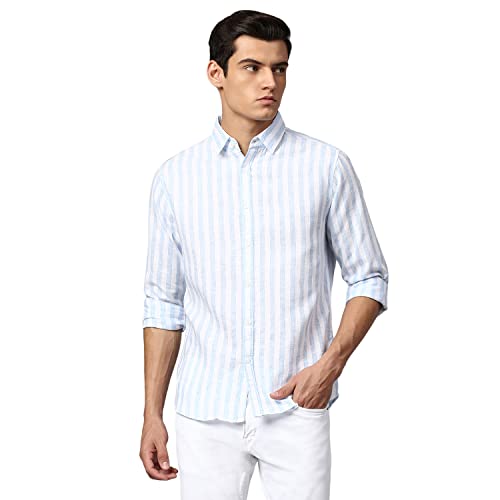 Image of Dennis Lingo Men's Striped Slim Fit Casual Shirt for Men with Spread Collar