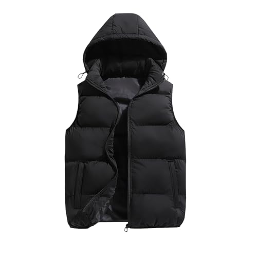 XJYPUU2 Men's Puffer Vest Lightweight Quilted Sleeveless Hooded Padded Gilet Winter Warm Zip Up Jacket Waistcoat Outerwear