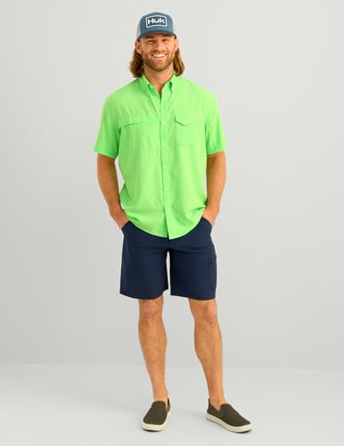 Image of HUK Men's Tide Point Kc Scott Original Artwork Short Sleeve Shirt, Fishing Button Down