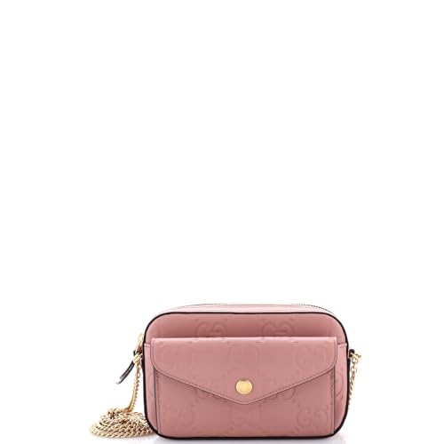 Pre-Loved Front Pocket Chain Shoulder Bag Jumbo GG Embossed Leather Super Mini, Pink