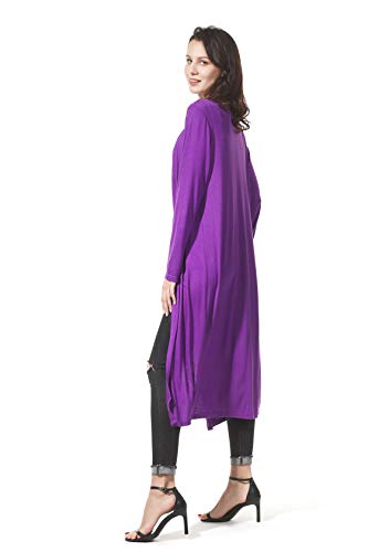 Image of Women's Solid Sweater Essential Duster Long Cascading Open Front Lightweight Blue Cardigan