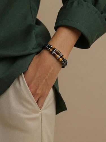 Pulsera de cuero para hombre con piedras naturales ajustable miniatura 4