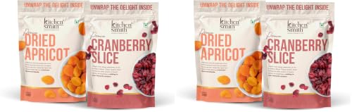 Image of KitchenSmith Premium Dried Apricot & Cranberry Pack of 4 (250gm Each) | A Perfect Blend of Sweet and Tangy Flavors, Packed with Nutrients for a Healthy | Guilt-Free Snack