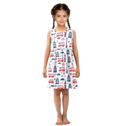 Girls and Toddlers'Sleeveless Cute Cartoon London Pattern Summer Casual Dresses for Home Party Beach 2-8 Years4
