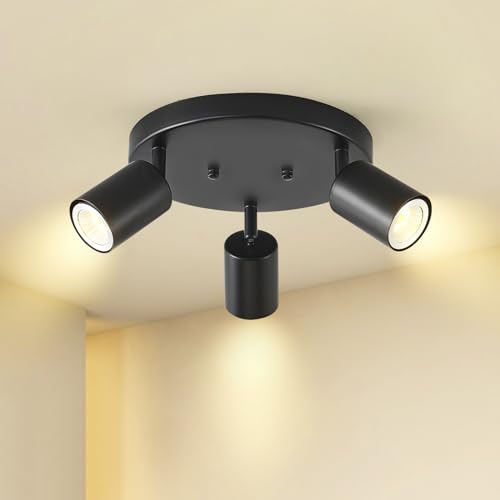 Egm BLACK 3 -LIGHTS Adjustable 3-Light Ceiling Spotlight, Black Round Track Lighting Fixtures cover