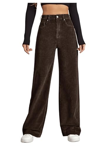 Floerns Women's Vintage Corduroy High Waist Trouser Wide Leg Pants with Pockets