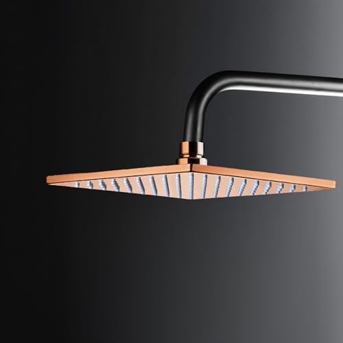 Image of Hindware Italian Collection F160149RGD Overhead Shower for Bathroom | Made of Brass | Wide Head - 200mm | Square Shape | Rain Shower | Color - Rose Gold | Luxury Bathroom Upgrade | High Pressure Rainfall | Home Spa Experience | Anti-Clog Nozzles | Wall & Ceiling Mount Compatible