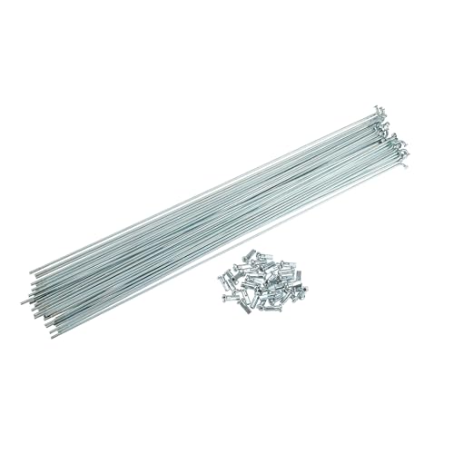 INFINAUTO 36 Pcs 14G J Bend 294mm x 2mm Bike Bicycle Spokes with Nipples Steel Silver Tone Stylish Design