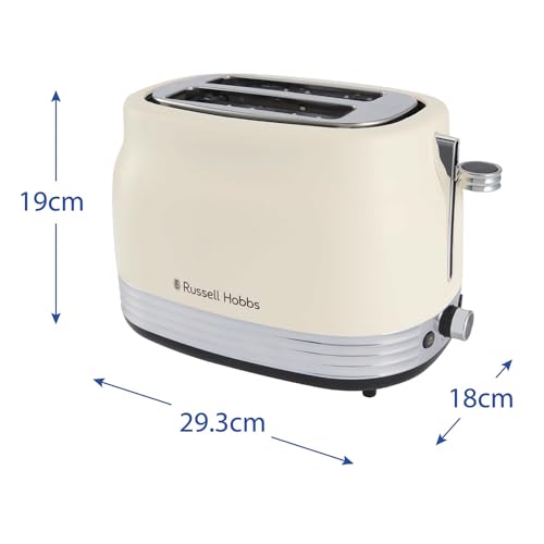 Vergleich: Russell Hobbs Hanley Toaster neben Brotscheiben in verschiedenen Bräunungsstufen für anschaulichen...
