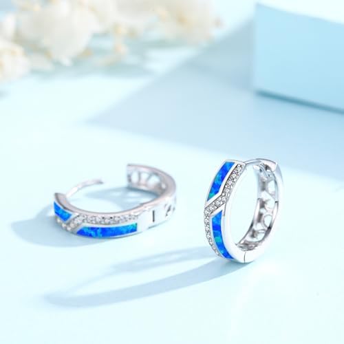 ZIPPICE Meerkleurige opaal oorbellen, creolen, 925 zilver, kleine opaal, sieraden, geschenken, kerstcadeaus voor dames, vrouwen en meisjes, 15 Millimeter, Sterling zilver