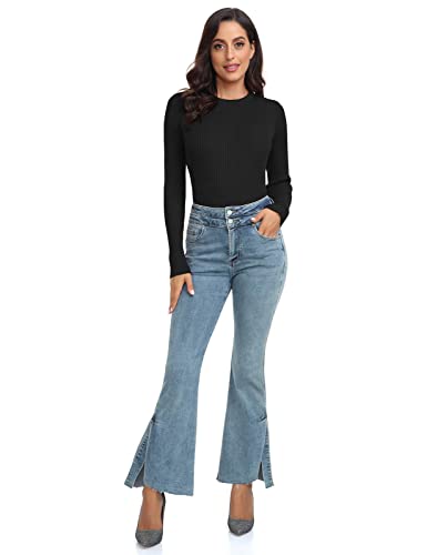 Image of Rocorose Womens Long Sleeve Tops Business Casual Crewneck Sweater 2024 Fall Knit Fitted Shirts