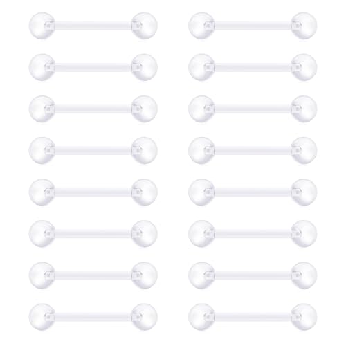 VCMART 14G Clear Tongue Ring Plastic Tongue Rings Piercing Retainer for Women Men Flexible Tongue Nipple Rings Acrylic Straight Barbell Piercing Retainer for Work Surgery Sports 14MM