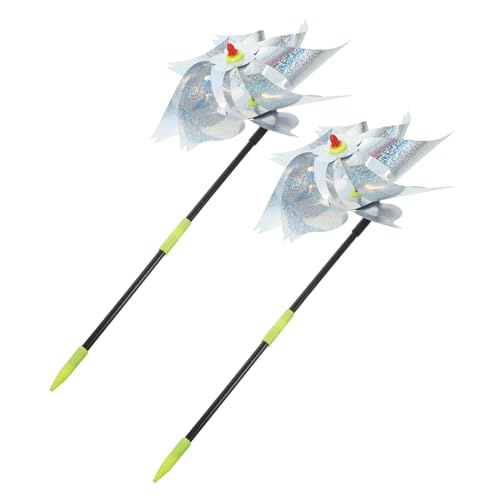 HANABASS 2piezas Molino Viento Repelente Pájaros Reflectante Plateado Jardín Exterior Fácil Instalación para Patio y Huerto