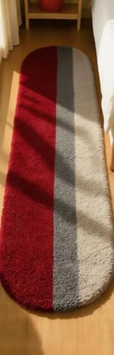 Image of Fluffy Silky Micro Fiber Polyster Carpet /Runner for Bedroom, Study Room, Playing Room, Guest Room ETC. 2x5 Feet, (Maroon and Ivory Grey Center Line)