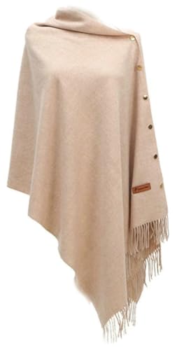 Women's Fringe Shoulder Cape Thickened Warm Faux Cashmere Wrap 2-in-1 Shawl Scarf with Button for Fall Winter
