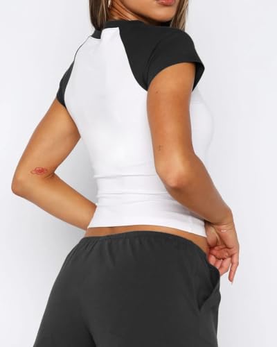 Women's Basic Summer Raglan Sleeve Crewneck T-Shirts Y2K Cute Going Out Tops Baby Tee3