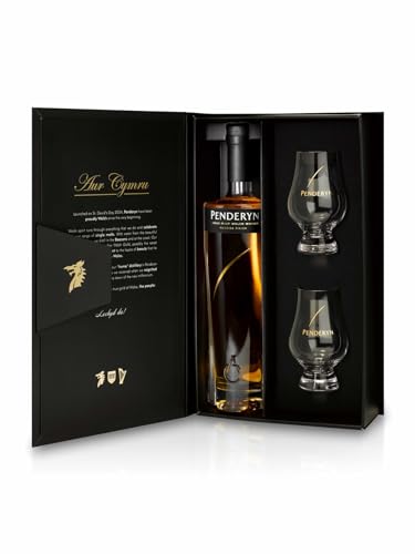 Penderyn Madeira Finish, Single Malt Welsh Whisky Gift Pack - 46% ABV, 70 cl Bottle in a Stunning Gift Box with 2 Branded Nosing Glasses, Multi Award Winning Whisky