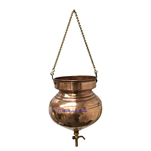 Pure Copper Shirodhara Pot Ayurvedic Equipment with Control Valve and Brass Chain for Panchkarma Abhyanga Sodhana Ayurveda Massage Basti Nasya (Small Shirodhara)