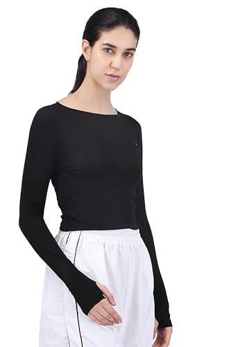 Image of Amazon Brand - INKAST Women Solid Fit T-Shirt | Active Wear Crop Tops with Thumbhole | Casual Sport Wear | Gym | Training | Running | Workout