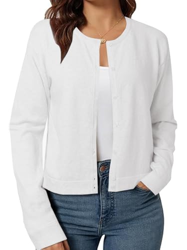 Image of ZANZEA Cropped Cardigan Sweaters for Women Color Block Lightweight Bolero Shrug Button Down Long Sleeve Tops Fall Outfits